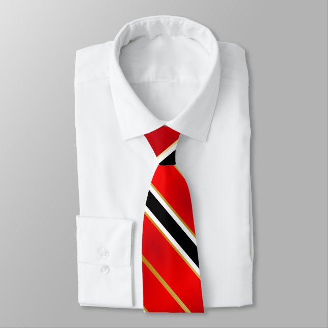 Red White Black and Gold Stripes Tie (Tied)