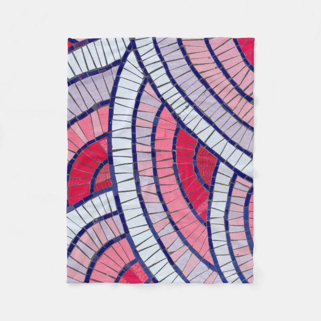 Red, white, black, and pink abstract artwork fleece blanket (Front)