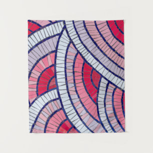 Red, white, black, and pink abstract artwork tapestry