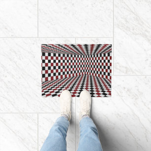Red White Black Chequered Room High Contrast Doormat