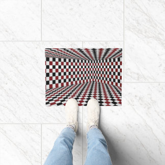 Red White Black Chequered Room High Contrast Doormat