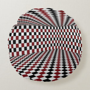 Red White Black Chequered Room High Contrast Round Pillow