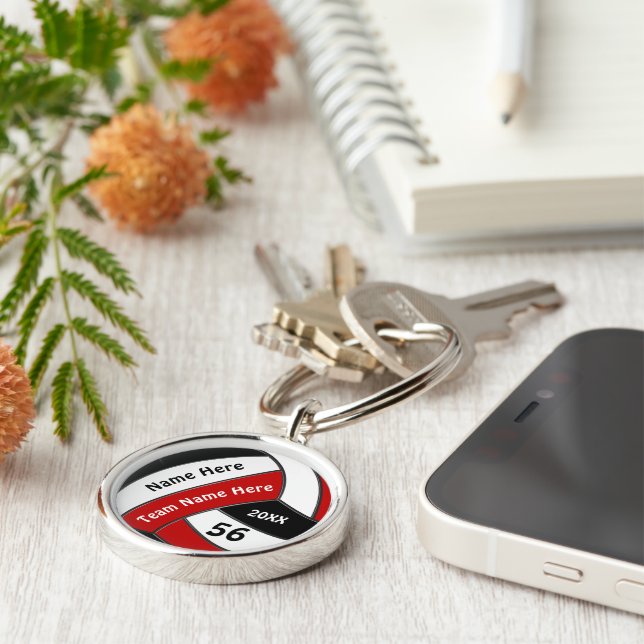 Red, White, Black Custom Volleyball Senior Gifts Keychain (Side)