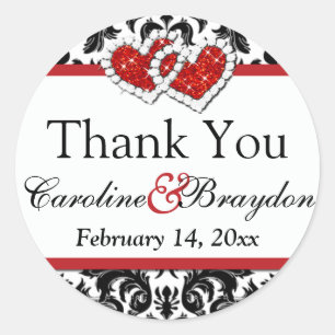 Red White Black Damask Hearts 1.5" Round Sticker 2