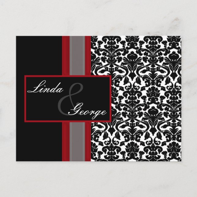 Red White Black Damask Wedding Invitations (Front)