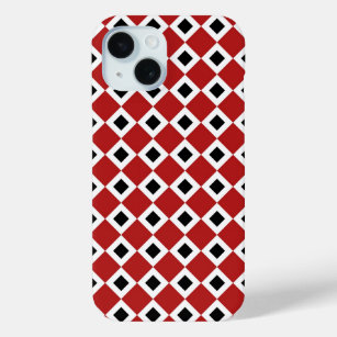 Red, White, Black Diamond Pattern iPhone 15 Case