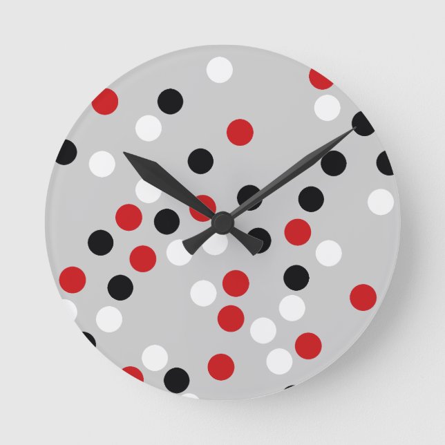 red white black dots pattern round clock (Front)
