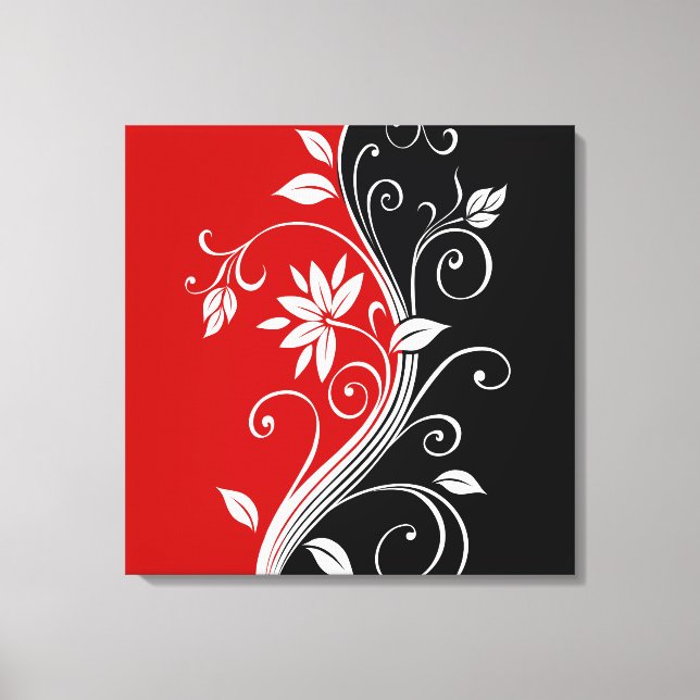 Red  White & Black Floral Canvas Print (Front)