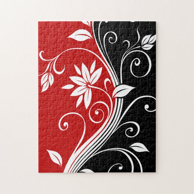 Red  White & Black Floral Jigsaw Puzzle (Vertical)