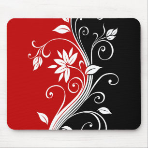 Red  White & Black Floral Mouse Pad