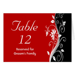 Red  White & Black Floral Wedding Table Number