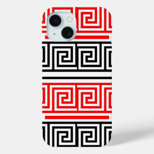 Red White Black Greek Key Fret Pattern Design  iPhone 15 Case