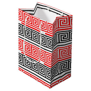 Red White Black Greek Key Fret Pattern Design Medium Gift Bag