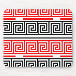 Red White Black Greek Key Fret Pattern Design Mouse Pad
