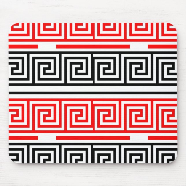 Red White Black Greek Key Fret Pattern Design  Mouse Pad (Front)