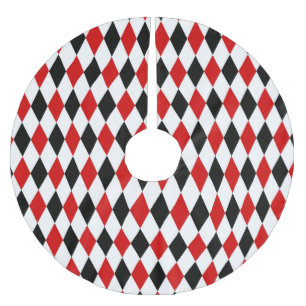 Red White Black Harlequin Diamond Pattern Brushed Polyester Tree Skirt