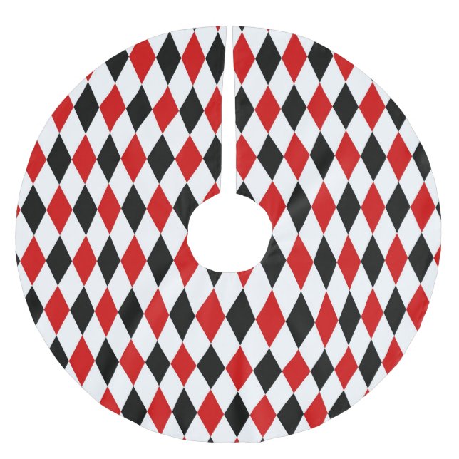 Red White Black Harlequin Diamond Pattern Brushed Polyester Tree Skirt (Front)