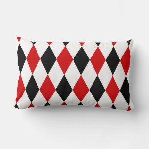 Red White Black Harlequin Diamond Pattern Lumbar Pillow