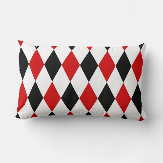 Red White Black Harlequin Diamond Pattern Lumbar Pillow (Front)