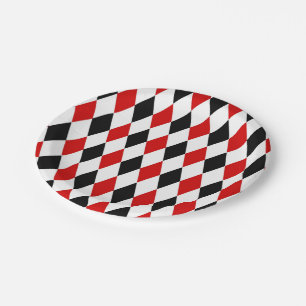 Red White Black Harlequin Diamond Pattern Paper Plate