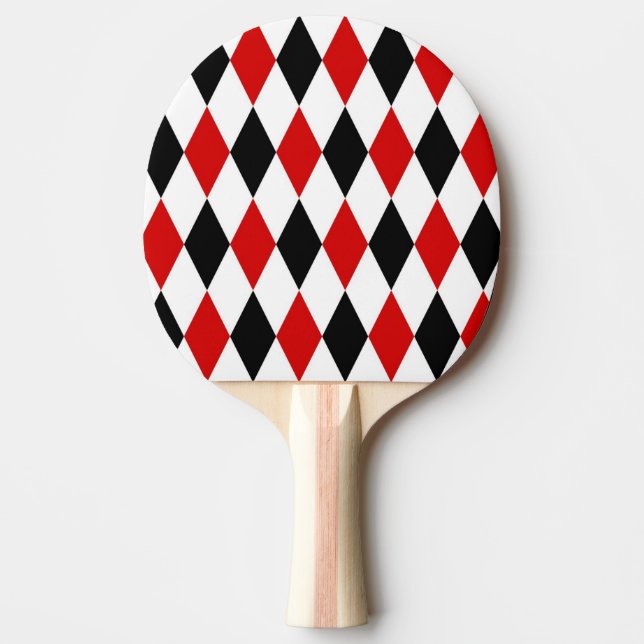 Red White Black Harlequin Diamond Pattern Ping Pong Paddle (Front)