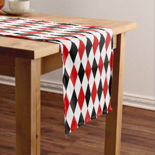 Red White Black Harlequin Diamond Pattern Short Table Runner