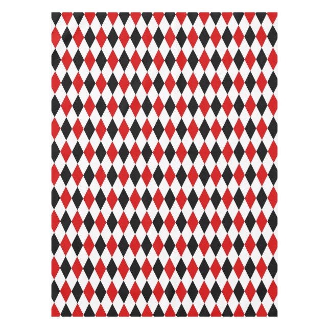 Red White Black Harlequin Diamond Pattern Tablecloth (Front)