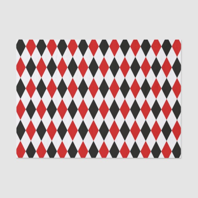 Red White Black Harlequin Diamond Pattern Tissue Paper (Front)