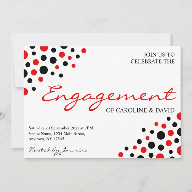 Red White Black Informal Engagement Party Invitation (Front)