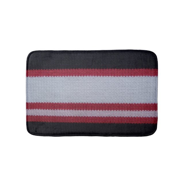 Red White Black: Knitted Woollen Fabric Pattern Bath Mat (Front)
