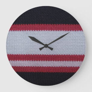 Red White Black: Knitted Woollen Fabric Pattern Large Clock