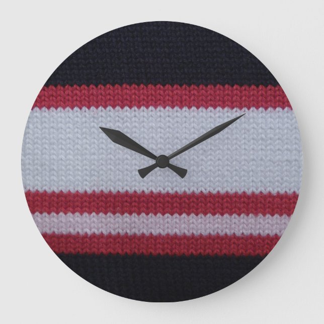 Red White Black: Knitted Woollen Fabric Pattern Large Clock (Front)