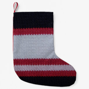 Red White Black: Knitted Woollen Fabric Pattern Small Christmas Stocking