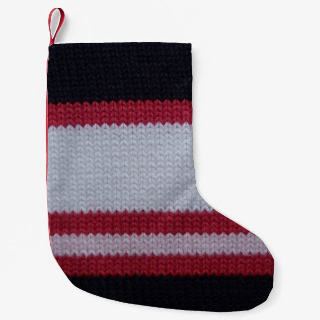 Red White Black: Knitted Woollen Fabric Pattern Small Christmas Stocking (Front)