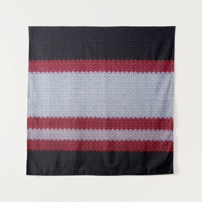 Red White Black: Knitted Woollen Fabric Pattern Tapestry (Front)