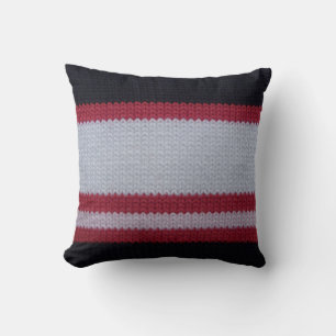 Red White Black: Knitted Woollen Fabric Pattern Throw Pillow