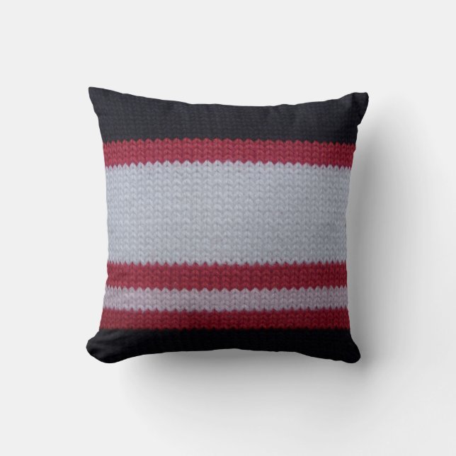 Red White Black: Knitted Woollen Fabric Pattern Throw Pillow (Front)