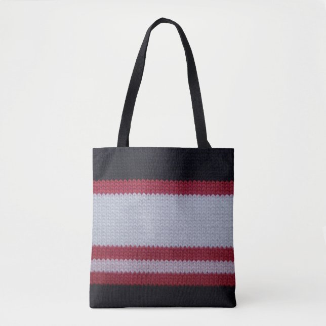Red White Black: Knitted Woollen Fabric Pattern Tote Bag (Front)