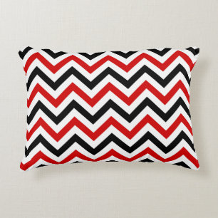 Red, White, Black Large Chevron ZigZag Pattern Accent Pillow