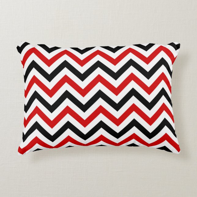 Red, White, Black Large Chevron ZigZag Pattern Accent Pillow (Front)