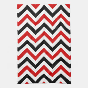 Red, White, Black Large Chevron ZigZag Pattern Kitchen Towel