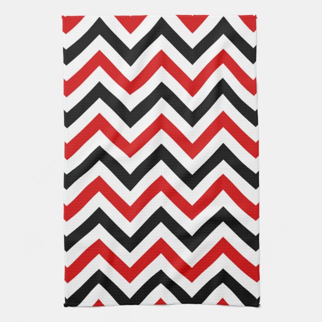 Red, White, Black Large Chevron ZigZag Pattern Kitchen Towel (Vertical)
