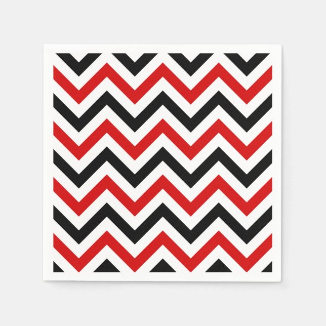 Red, White, Black Large Chevron ZigZag Pattern Napkin (Front)