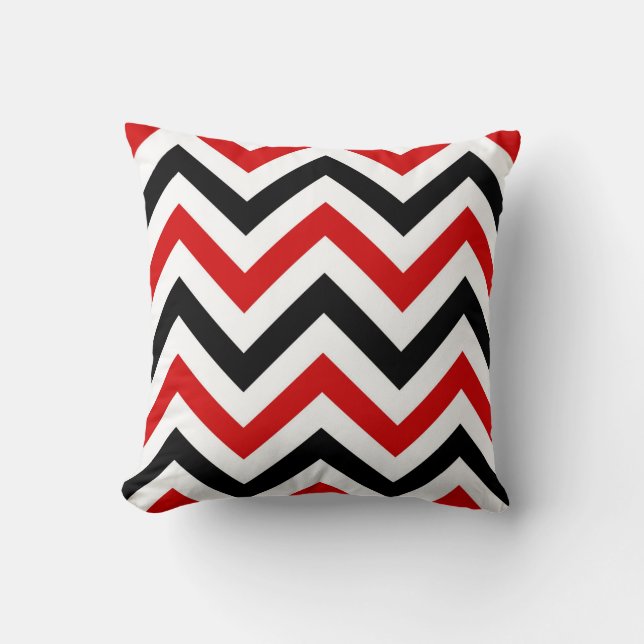 Red, White, Black Large Chevron ZigZag Pattern Throw Pillow (Front)