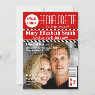 Red white black magazine chevron PERSONALIZE Invitation