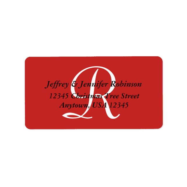 Red White Black Minimalist Monogram Return Address Label (Front)