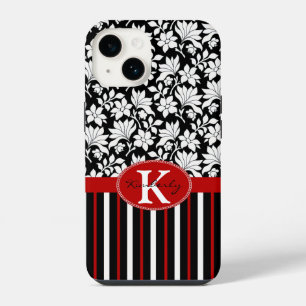 Red, white black name and initial iPhone 14 case