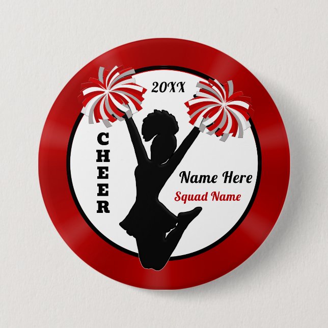 Red, White, Black Personalized, Cheerleading Pins (Front)