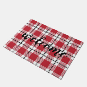 Red White & Black Plaid Welcome Flannel Doormat