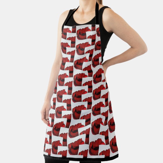 Red White Black Poppies Vibrant Repeating Pattern  Apron (Insitu)